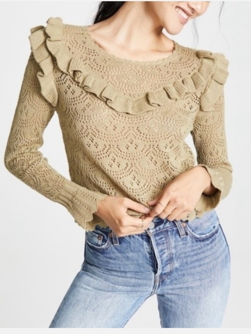 LoveShackfancy fall sage green knit ruffle collar sweater xs